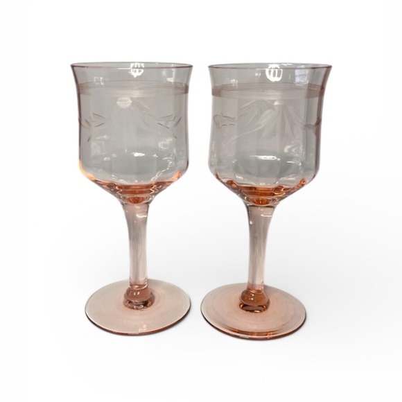 Morgantown Glass Other - Set of 7 Morgantown Pink Depression Glass Wine Goblets Grape Vine Etched